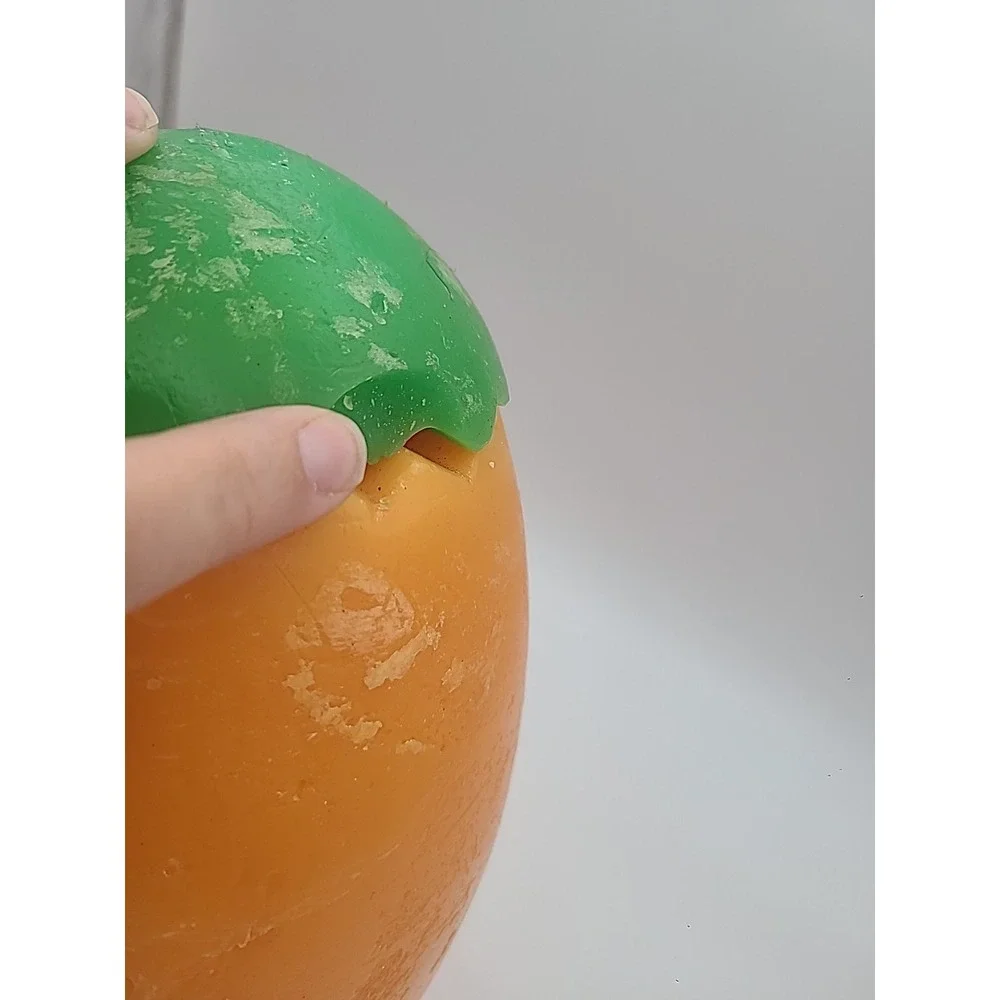 Large Orange Jack O'Lantern Pumpkin Candle Light Up Halloween Vintage Wax Decor